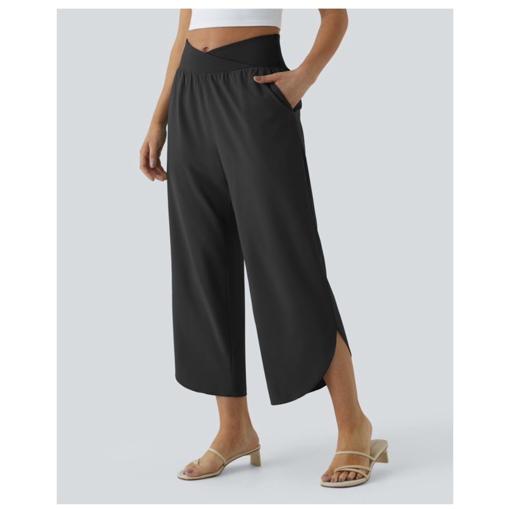 HALARA Breezeful High Waisted Crossover Quick Dry Resort Pants L Black Pockets